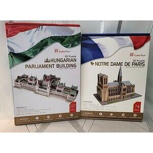 2 Cubic Fun 3D Design Puzzles Hungarian Parliament & Notre Dame de Paris Nice!